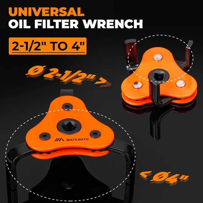 MateAuto Universal 3-Jaw Oil Filter Wrench Set, Adjustable 2-Way Operation, Heavy-Duty Oil Filter Removal Tool, High Torque for Auto, Trucks, Fits 2-1/2" to 5-1/2" Diameter, 1/2" or 3/8" Drive - Image 3